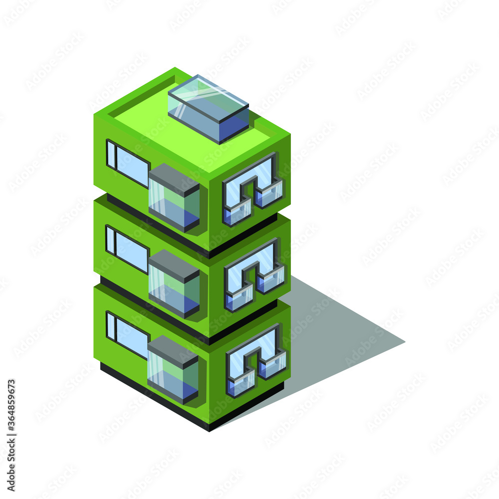 Tall green building. Isometry architecture. In modern style.eps