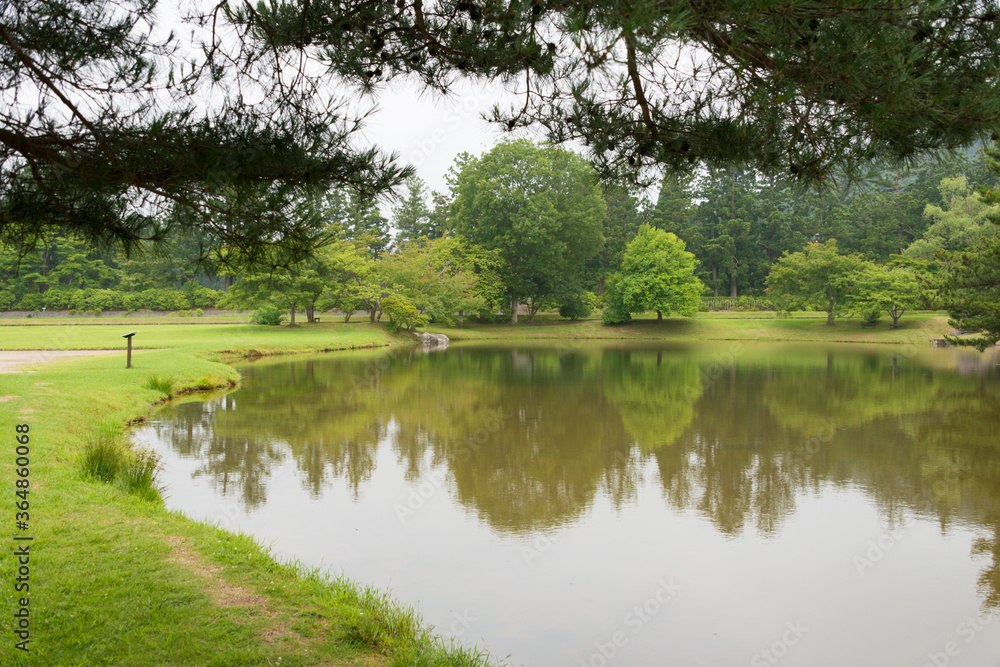 Site of Kanjizaio-in in Hiraizumi, Iwate, Japan. It is part of Historic Monuments and Sites of Hiraizumi, a UNESCO World Heritage Site.
