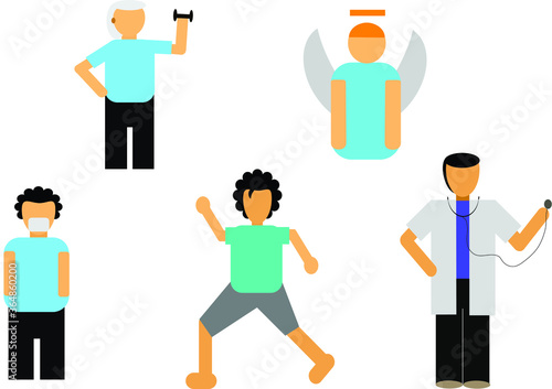 five people cartoon vector icon various doctor scientist nurse healthy workout excercise patient character.This is illustrator graphic design 