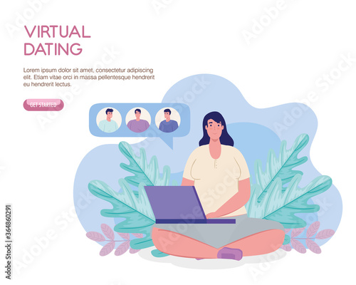 Woman with laptop chatting design, Virtual dating and relationship theme Vector illustration