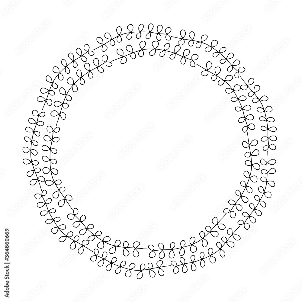 Round wreath frame. Outline black-and-white drawing. Round wreath frame. Outline black-and-white drawing.