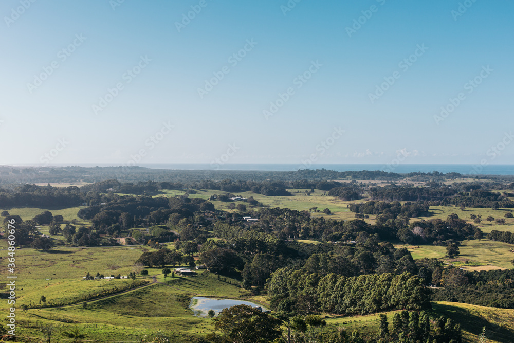 view of mountain and ocean from St Helena lookout Byron Bay, Australia