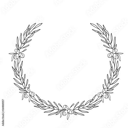 Round wreath frame. Outline black-and-white drawing.