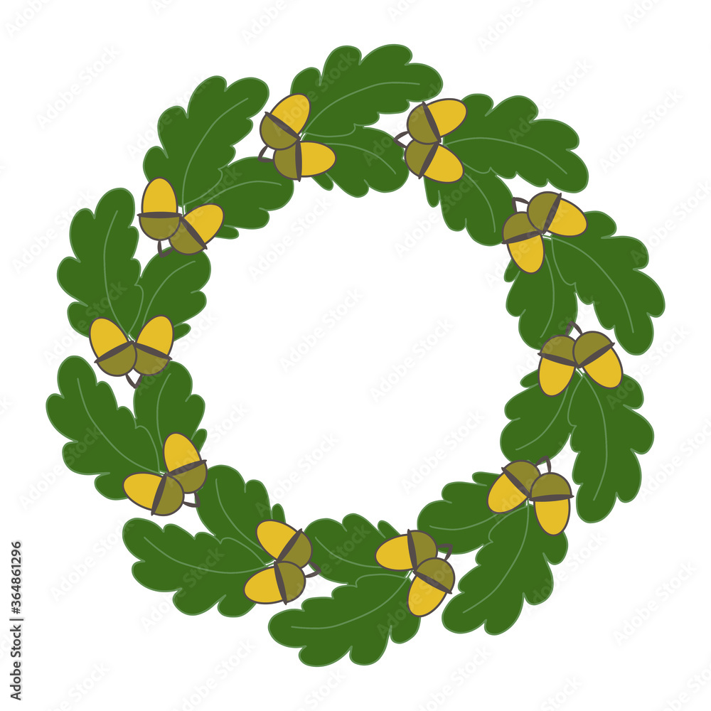 Naklejka premium Round frame wreath of oak leaves.