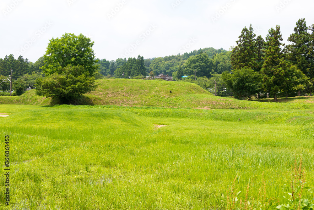 Muryoko-in ruins in Hiraizumi, Iwate, Japan. It is part of UNESCO World Heritage Site - Historic Monuments and Sites of Hiraizumi.