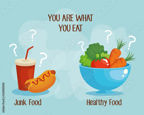 hot dog or salad design  junk or healthy food decision theme Vector illustration