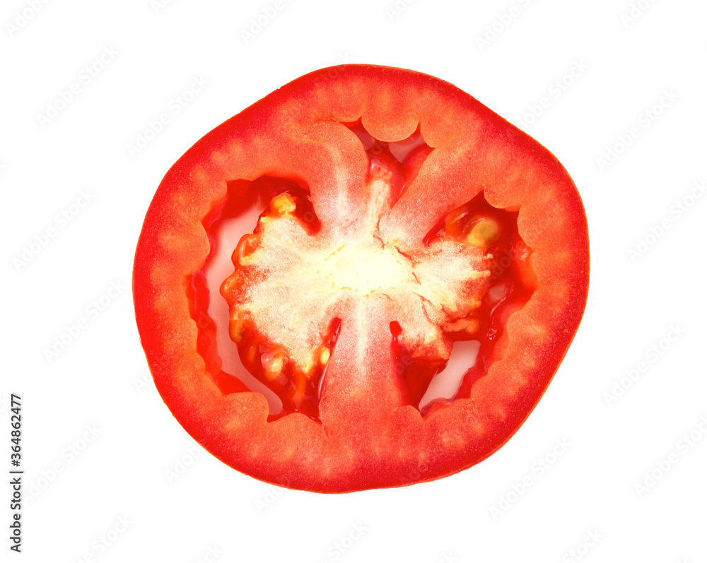 Slice of tomato isolated on white. Slice of tomato isolated on white.