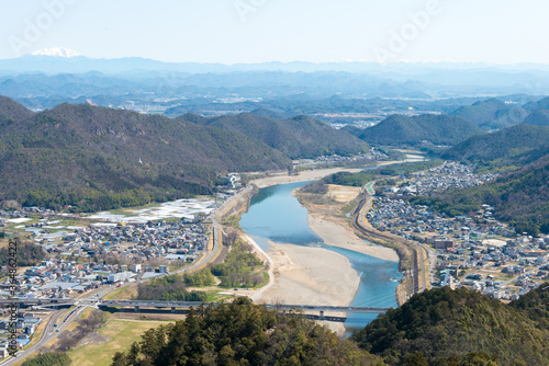 Beautiful scenic view from Gifu Castle on Mount Kinka (Kinkazan) in Gifu, Japan. The main tower originally built in 1201, Rebuilt in 1956. photo