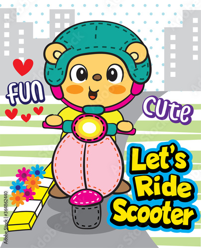 Cute bear riding scooter cartoon for t shirt