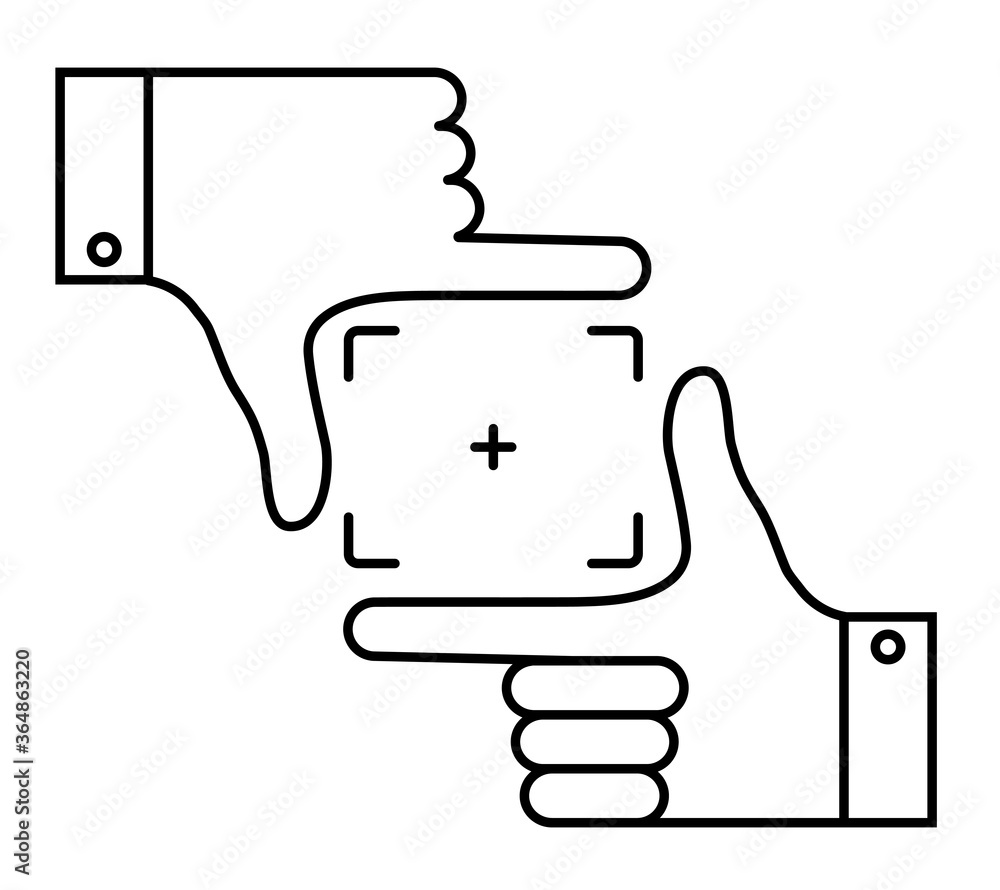 Icon, photographers hands point the camera lens to take photos. World Photography Day August 19th. Selfies and photo albums. Vector on a white background Icon, photographers hands point the camera lens to take photos. World Photography Day August 19th. Selfies and photo albums. Vector on a white background