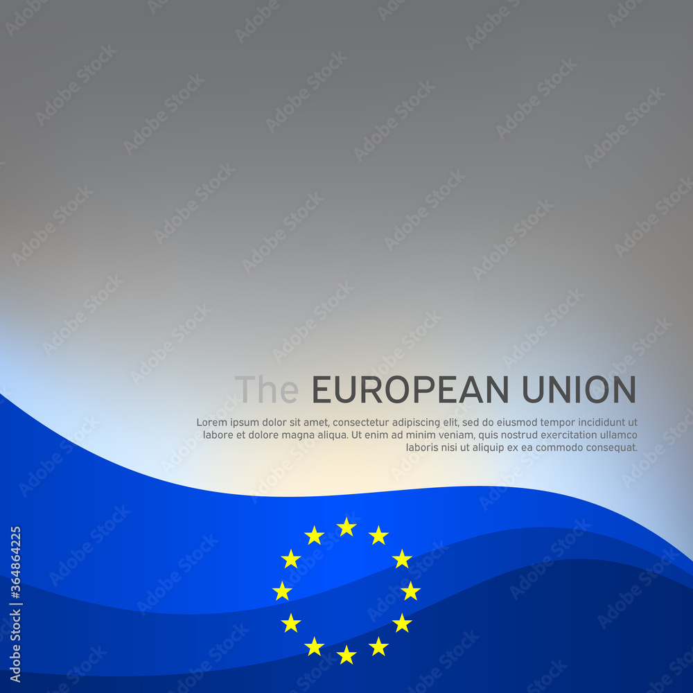 Cover, banner in the colors of the European Union. Background - wavy glowing flag of the european union. Cover design, business booklet, flyer, poster. Vector illustration