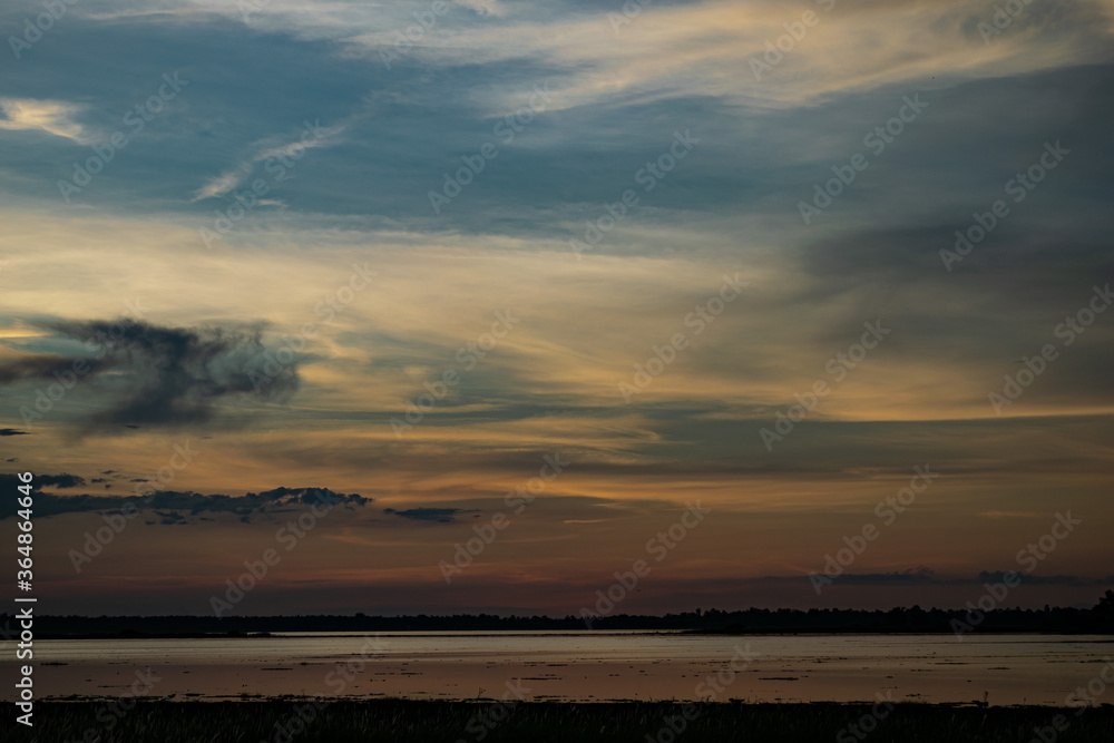 After the sunset at Namphan small lake Sang Khom Udonthani After the sunset at Namphan small lake Sang Khom Udonthani