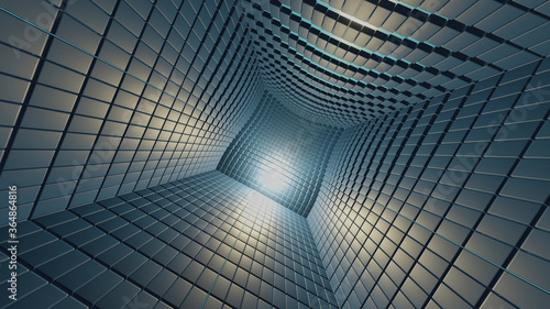 Wall and floor in a room that comprise of blue square tile (3D Rendering)