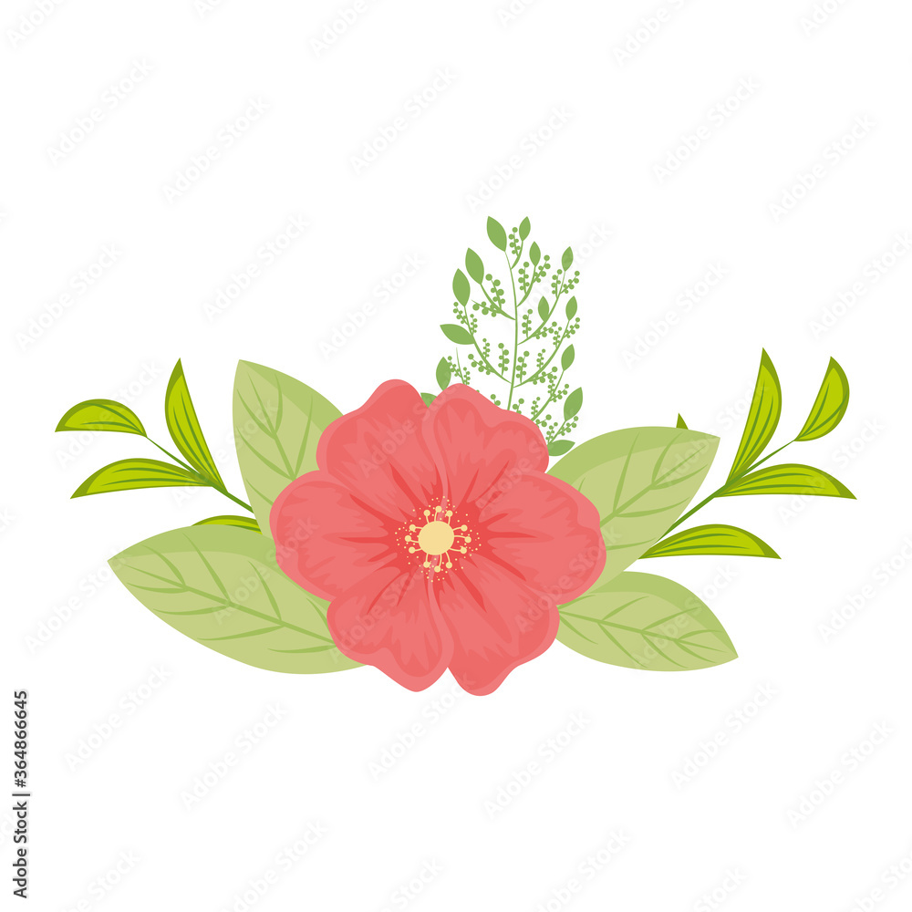 red flower with leaves design, natural floral nature plant ornament garden decoration and botany theme Vector illustration