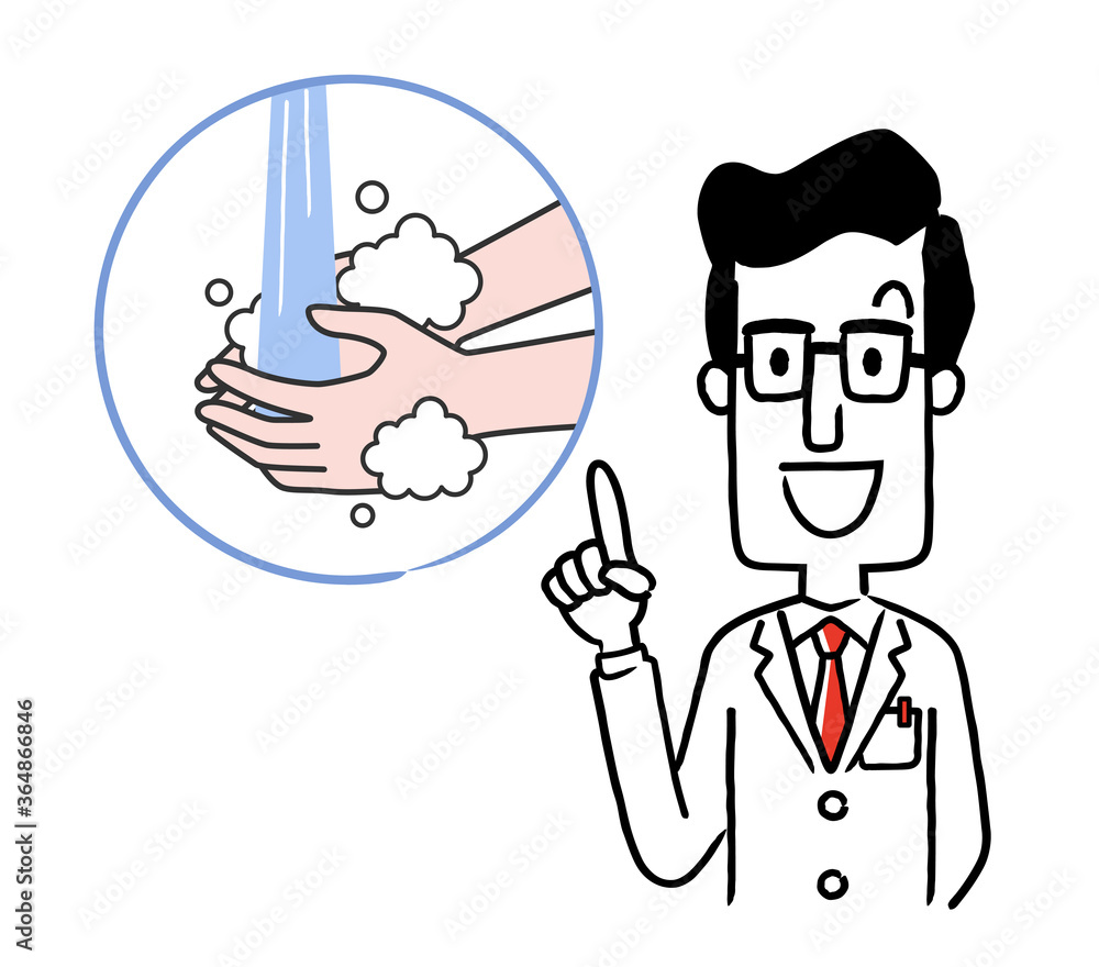 Vector material: Male doctor explaining the importance of hand washing Vector material: Male doctor explaining the importance of hand washing