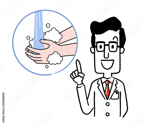 Vector material: Male doctor explaining the importance of hand washing