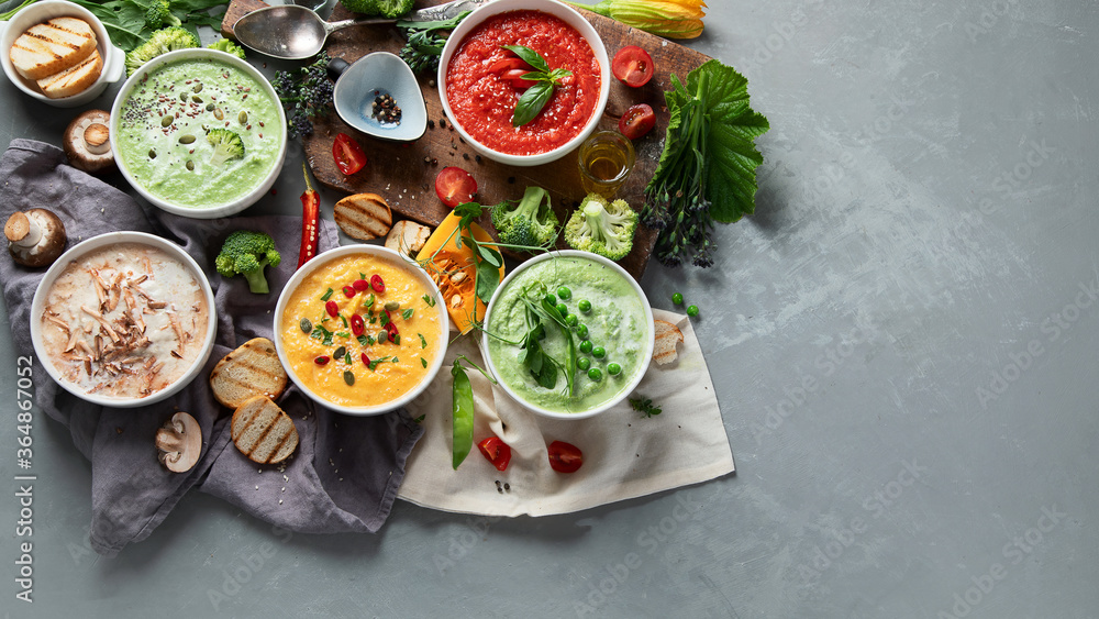 Set of vegetable soups. Set of vegetable soups.