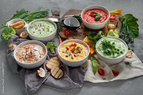 Set of vegetable soups.