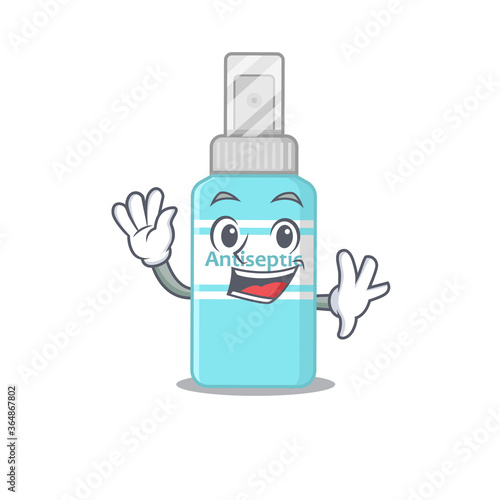 A charismatic antiseptic mascot design concept smiling and waving hand