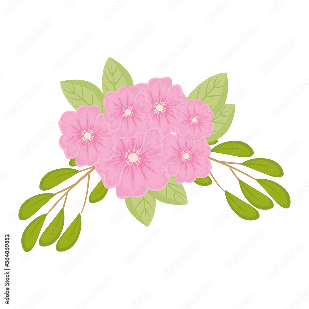 Naklejka premium pink flowers with leaves design, natural floral nature plant ornament garden decoration and botany theme Vector illustration