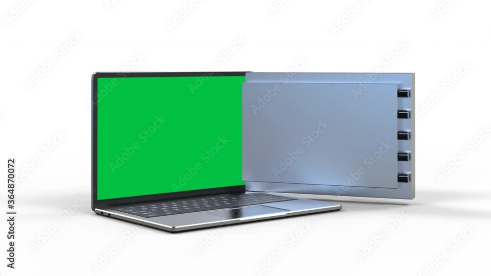 Online security concept with 3d rendering vault door on computer notebook 4k footage Online security concept with 3d rendering vault door on computer notebook 4k footage
