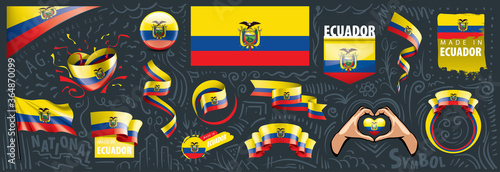Vector set of the national flag of Ecuador in various creative designs