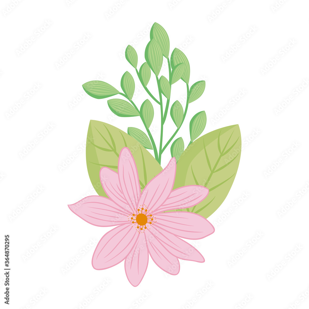Obraz premium pink flower with leaves design, natural floral nature plant ornament garden decoration and botany theme Vector illustration