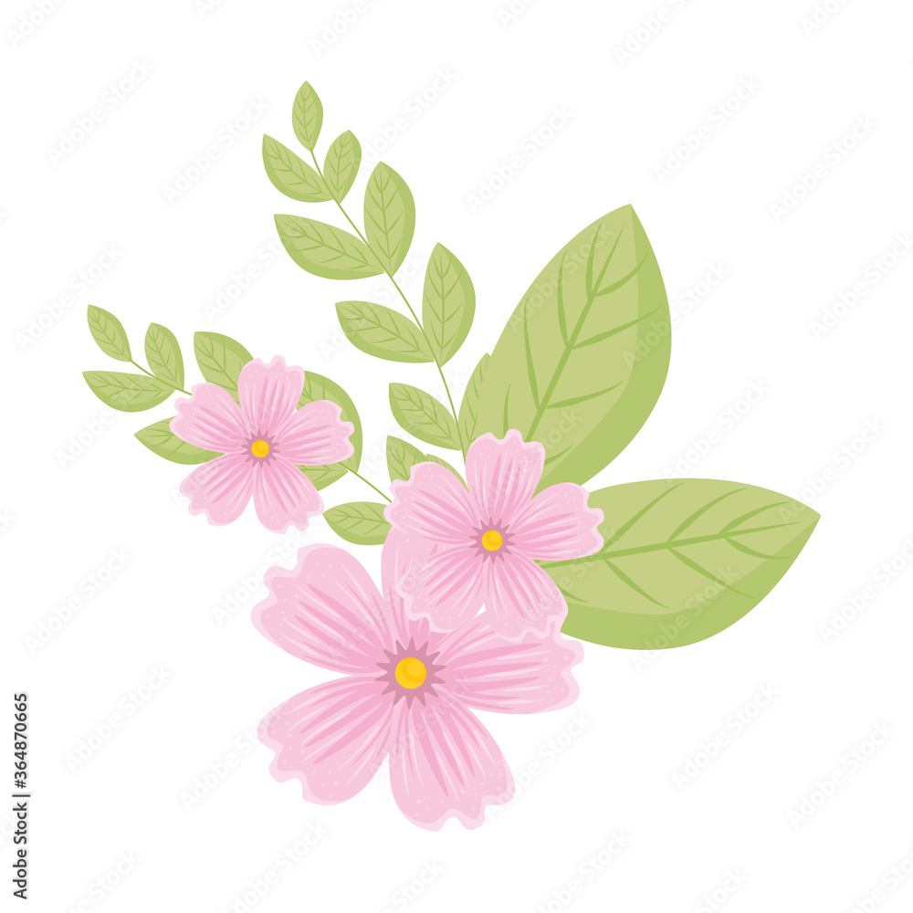 pink flowers with leaves design, natural floral nature plant ornament garden decoration and botany theme Vector illustration