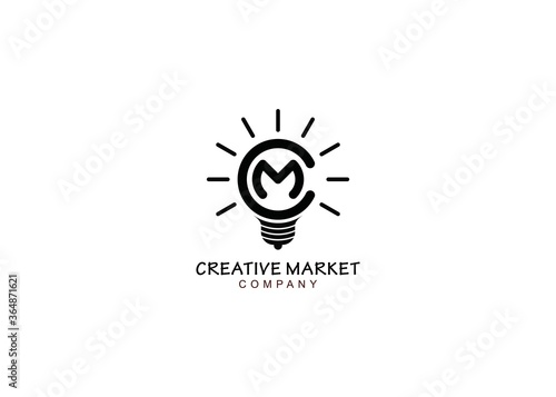 Smart idea bulb initial C M MC Logo, Bulb Creative logo. Unique and modern design