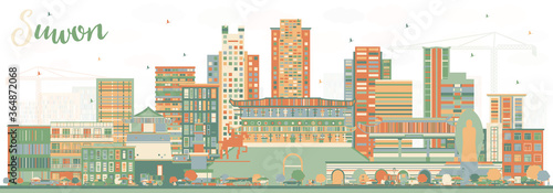 Suwon South Korea City Skyline with Color Buildings.