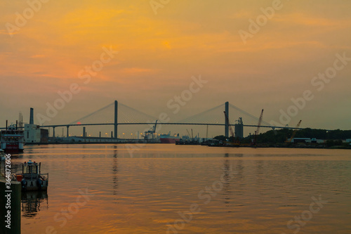 Sunset on The Talmadge Bridge and The Port of Savannah ,Savannah,Georgia,USA