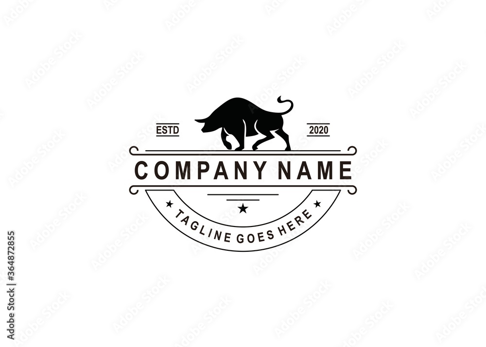 Retro Vintage Cattle / Beef Emblem Label logo design and bull symbol ...
