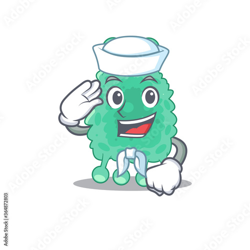 Smiley sailor cartoon character of azotobacter vinelandii wearing white hat and tie