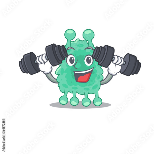 Azotobacter vinelandii mascot design feels happy lift up barbells during exercise