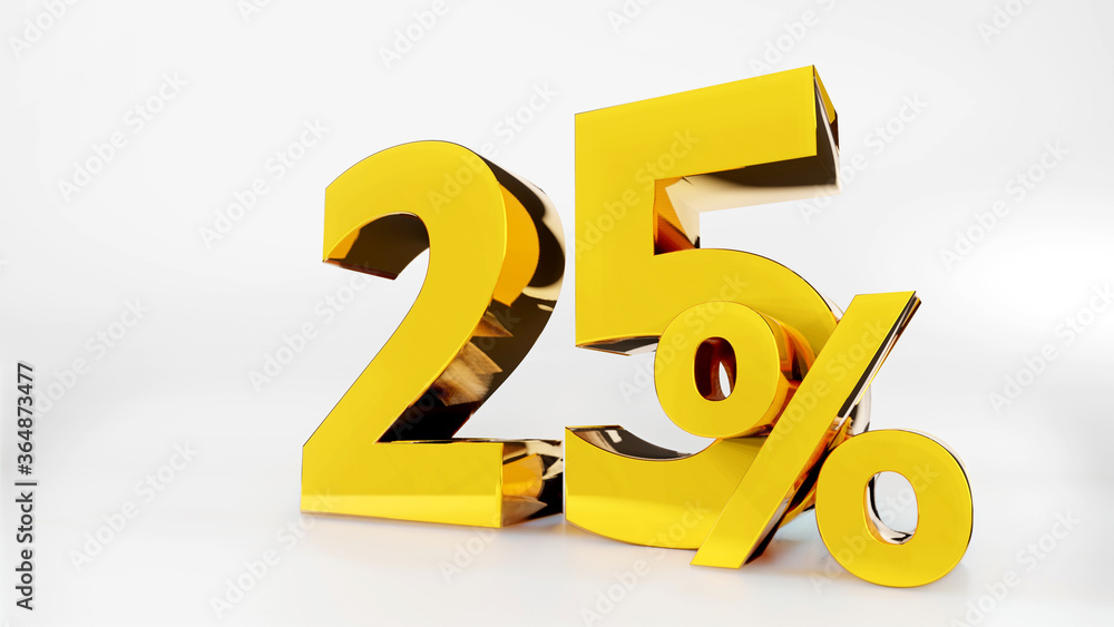 25% Golden symbol , 3D render 25% Golden symbol , 3D render