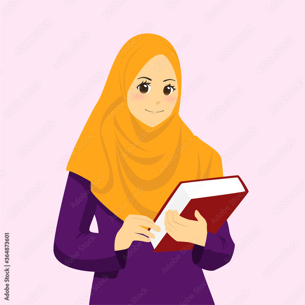 a beautiful Muslim woman wearing a hijab holding a book. a beautiful Muslim woman wearing a hijab holding a book.