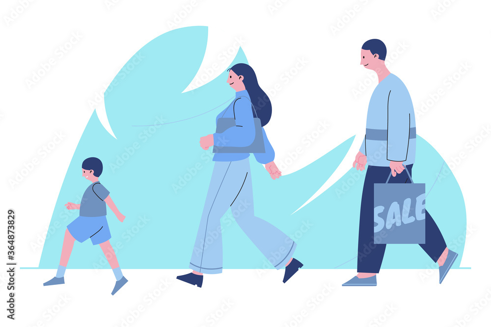Family walking on the street and shopping together Family walking on the street and shopping together