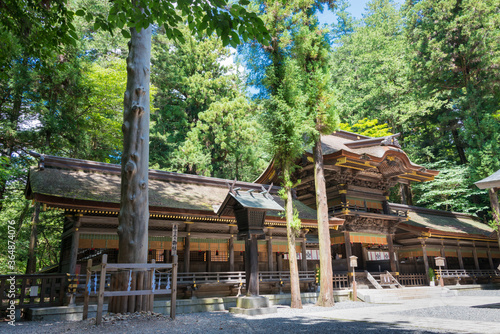 Suwa-taisha (Suwa Grand Shrine) Shimosha Harumiya in Shimosuwa, Nagano Prefecture, Japan. Suwa Taisha shrine is one of the oldest shrine built in 6-7th century. photo