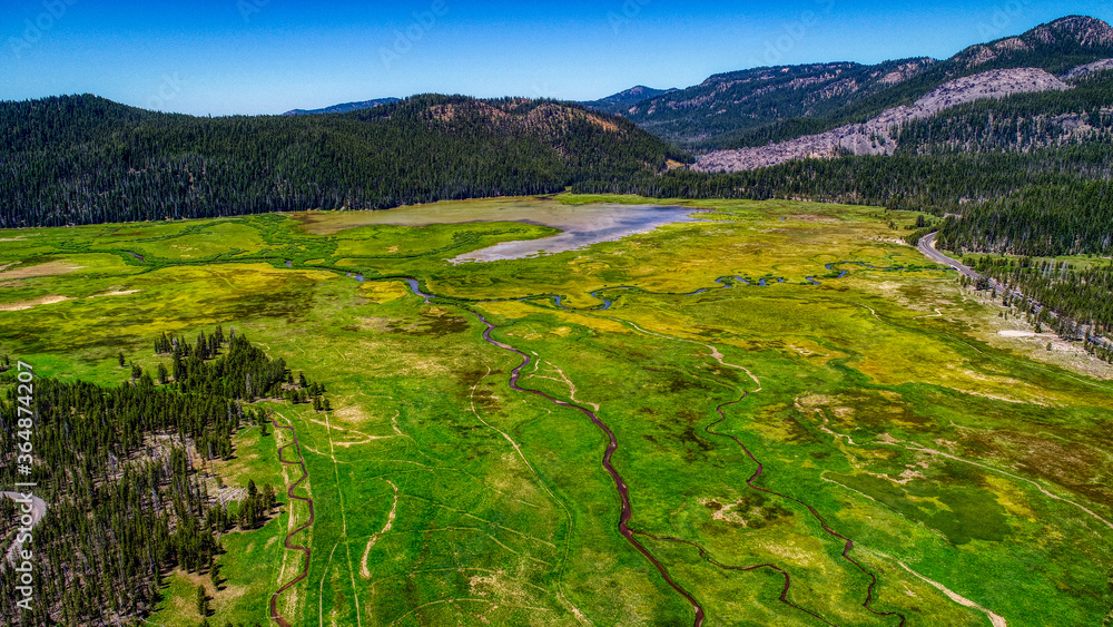 Aerial view of meadow at Sparks Lake near Bend, Oregon