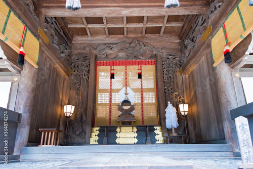 Suwa-taisha (Suwa Grand Shrine) Shimosha Harumiya in Shimosuwa, Nagano Prefecture, Japan. Suwa Taisha shrine is one of the oldest shrine built in 6-7th century. photo