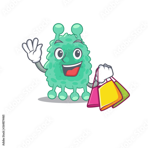 wealthy azotobacter vinelandii cartoon character with shopping bags