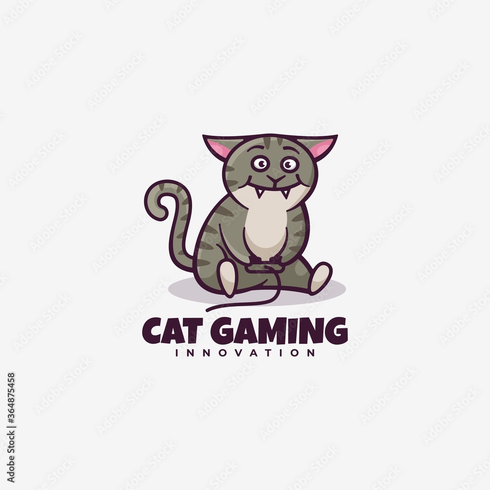 Vector Logo Illustration Cat Gaming Simple Mascot Style.