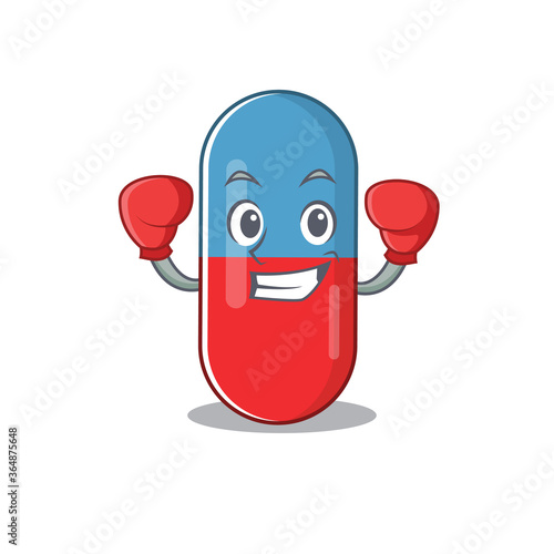 Pills drug Caricature character design as a champion of boxing competition