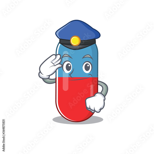 A handsome Police officer cartoon picture of pills drug with a blue hat