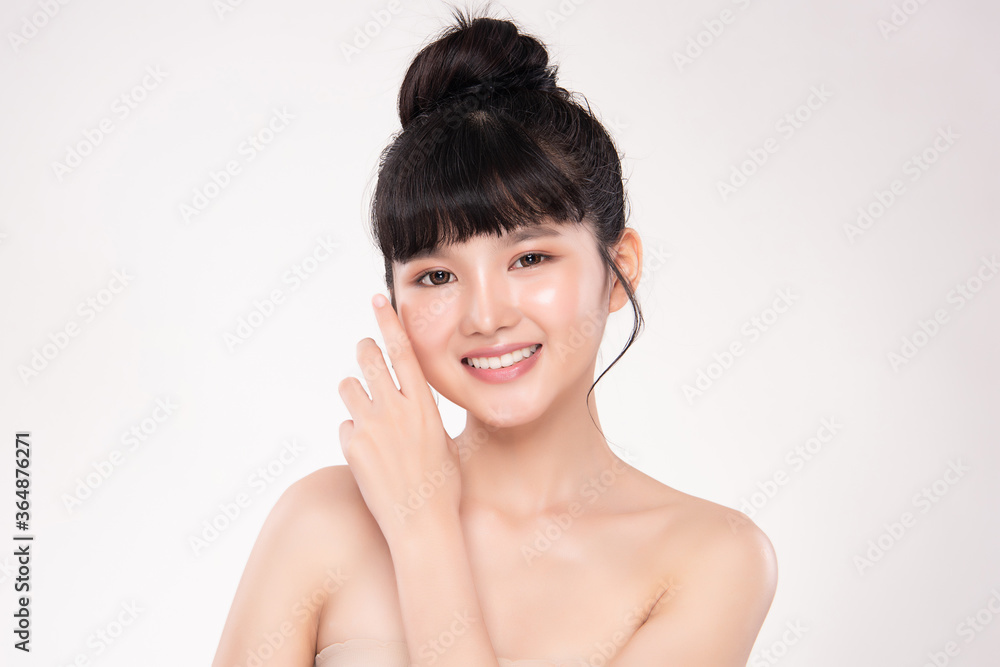 close up Beautiful Young asian Woman touching her clean face with fresh Healthy Skin, isolated on white background, Beauty Cosmetics and Facial treatment Concept close up Beautiful Young asian Woman touching her clean face with fresh Healthy Skin, isolated on white background, Beauty Cosmetics and Facial treatment Concept