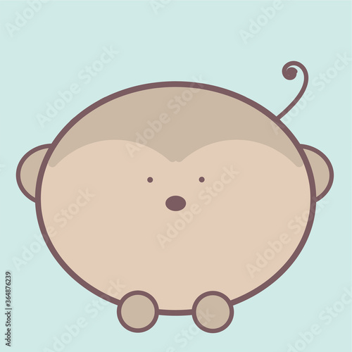 Monkey. Hand drawn flat vector illustration isolated on blue background