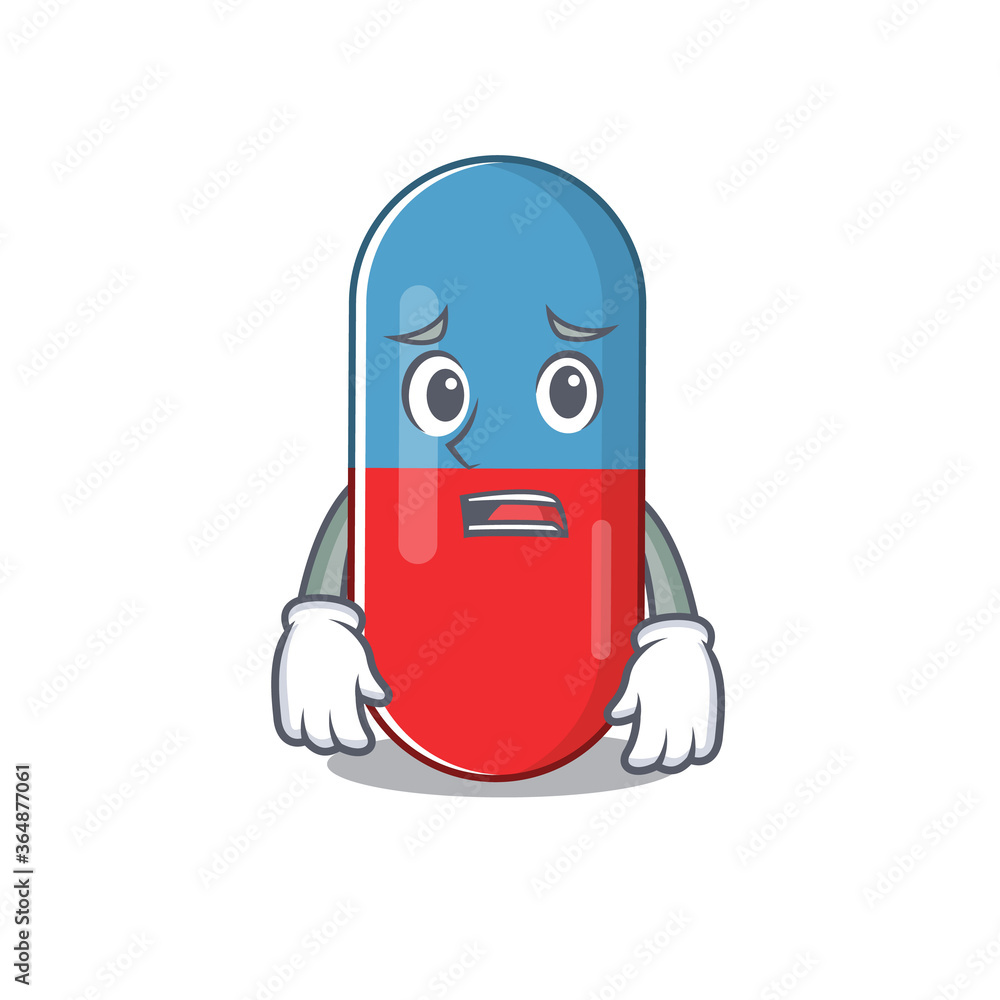 Cartoon image design pills drug showing worried face Cartoon image design pills drug showing worried face