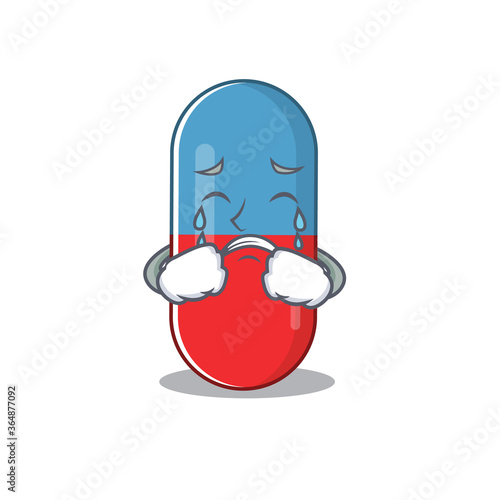 Caricature design style of pills drug with a sad face