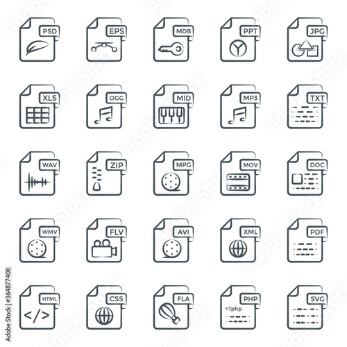 
Types of Files Line Icons
