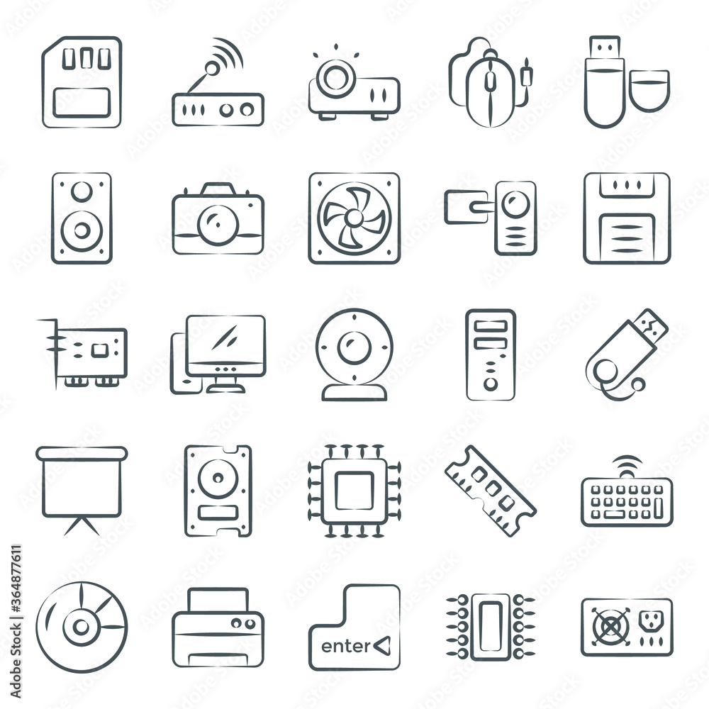 
Computer Hardware Icons in Modern Linear Style Pack 
